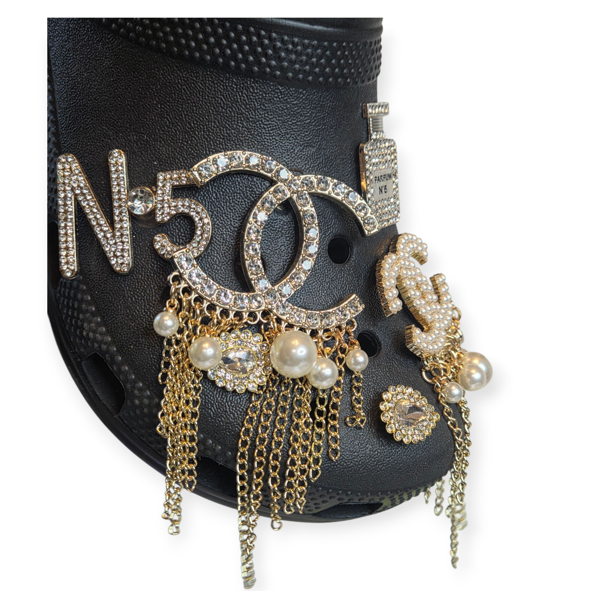 6pc LUXURY INSPIRED SHOE CHARMS  ** INCLUDES FREE 4PC SET BLING CHARMS GIFT**