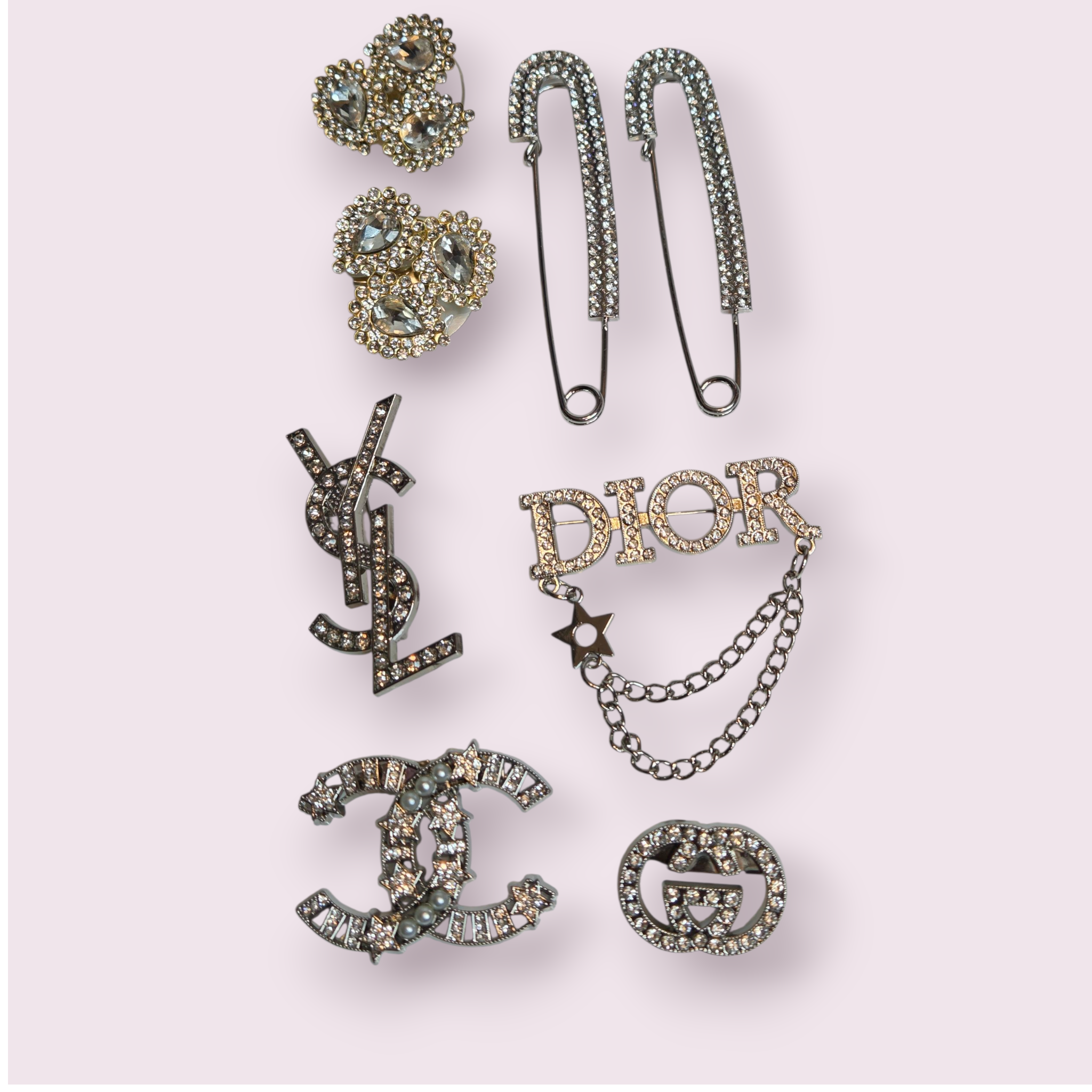 8pc LUXURY INSPIRED & BLING BROOCH PIN SET (BROOCHES ONLY)
