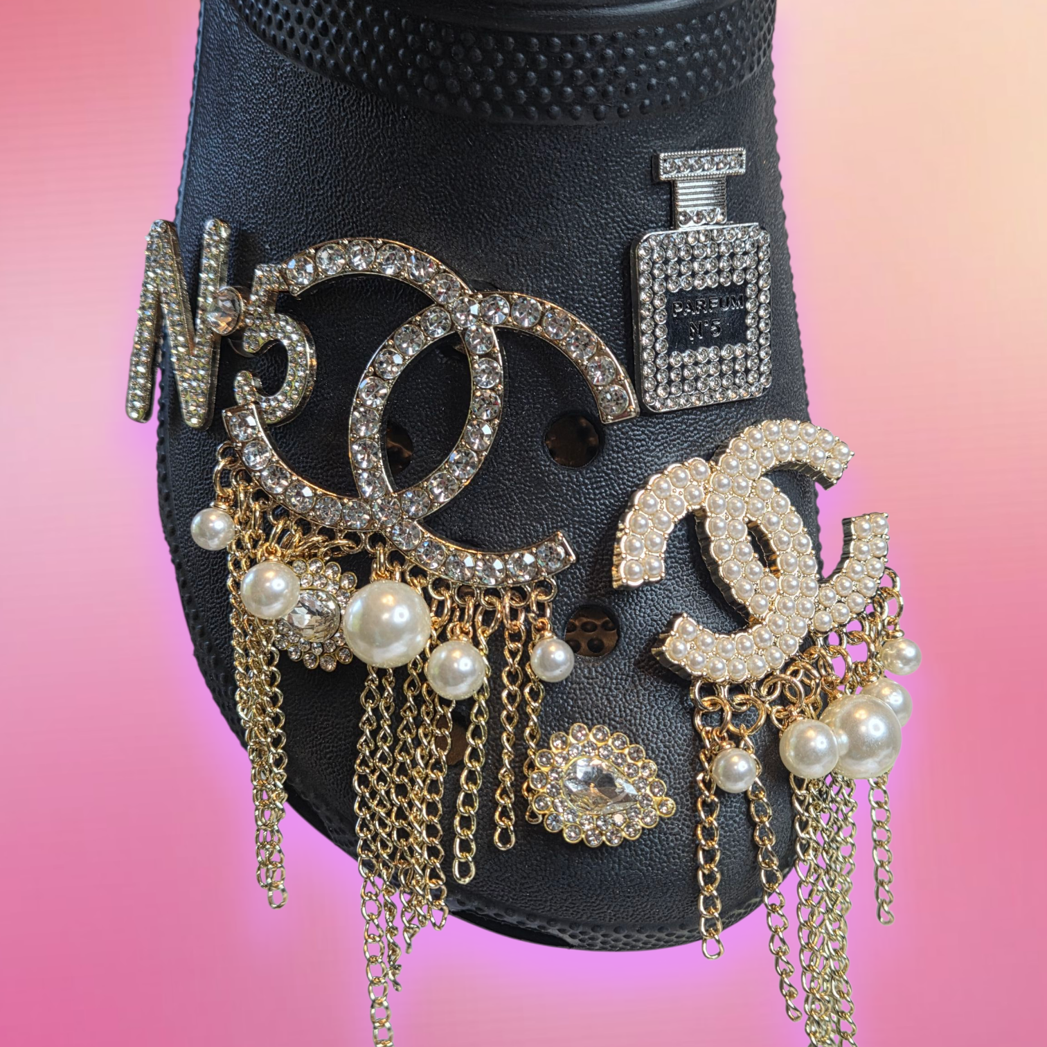 6pc LUXURY INSPIRED SHOE CHARMS  ** INCLUDES FREE 4PC SET BLING CHARMS GIFT**
