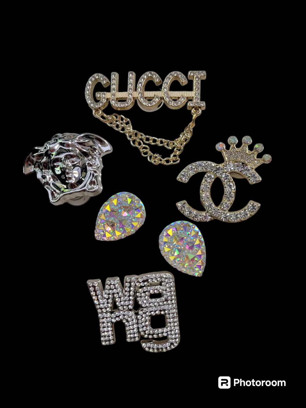 6pc LUXURY DESIGNER INSPIRED SHOE CHARMS INCLUDES FREE BLING CHARMS G My Royal Radiance