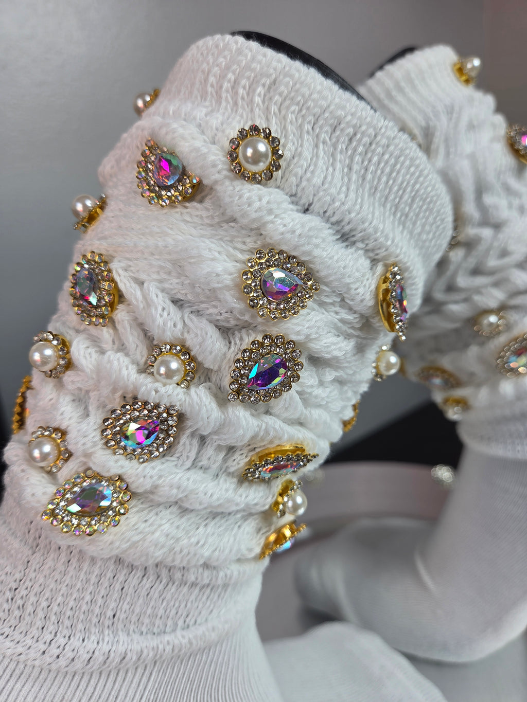 Rhinestone Slouch Socks ✨ Bling Pearl & Crystal Cozy Crew Socks